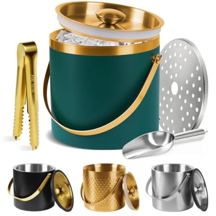 

Ice Bucket, Ice Bucket with Silicone Sealing Ring Double-Wall Vacuum Insulation Champagne Buckets with Filter Layer Ice Tongs I