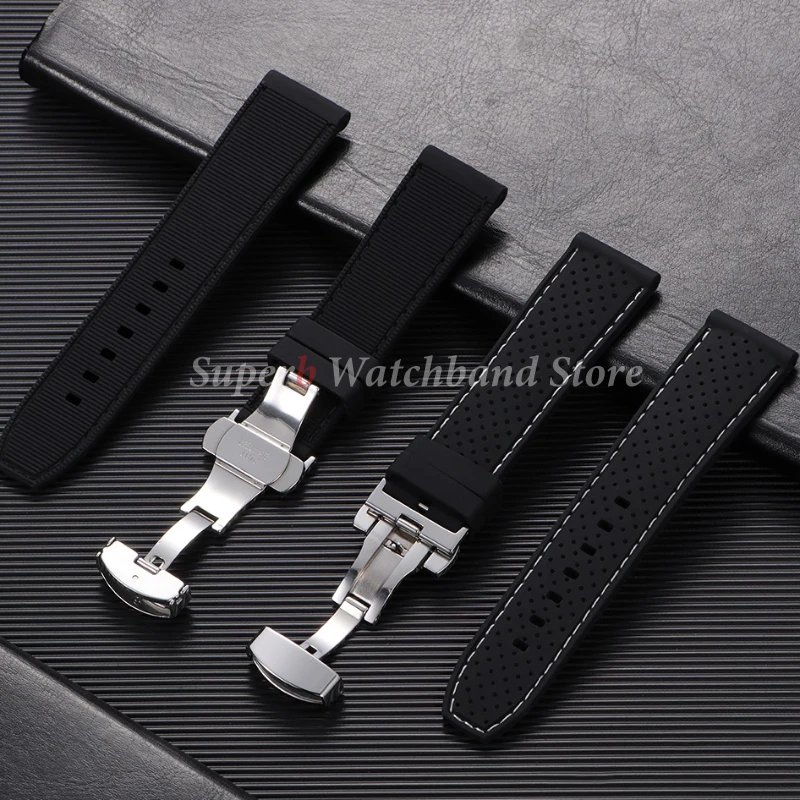 Pulseira de relógio de silicone macio para omega 20mm 22mm masculino feminino esporte pulseira de borracha à prova dwaterproof água fivela borboleta substituição respirável