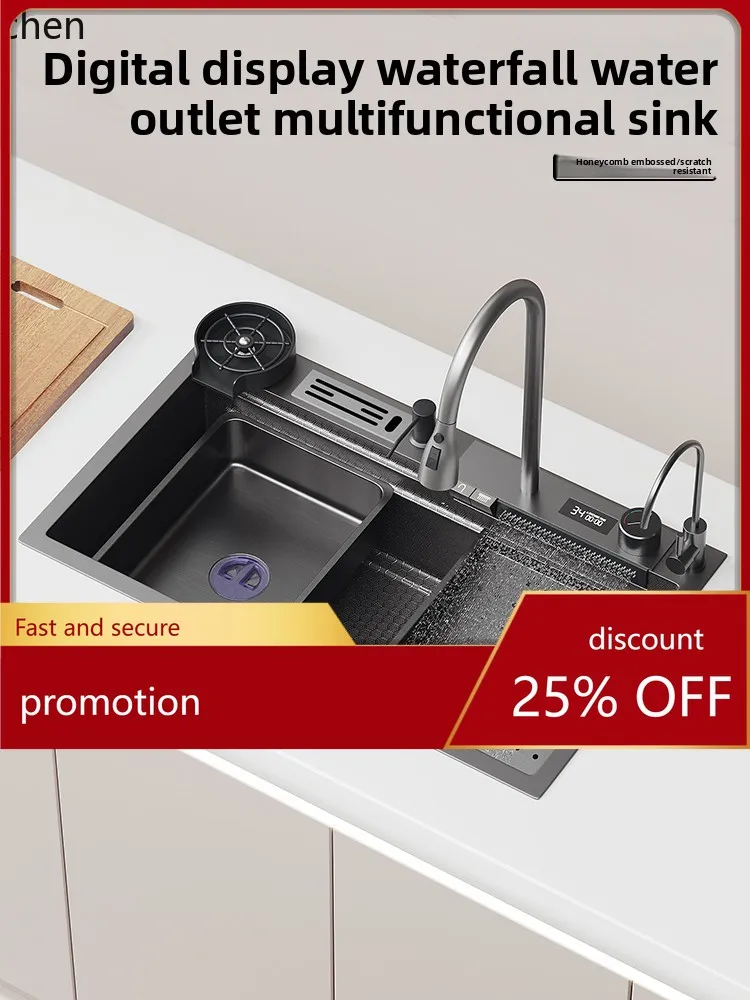 

HT Large Single Bowl Sink 304 Stainless Steel Dishwashing Sink Household Kitchen Undermount Nano Vegetable Washing Basin