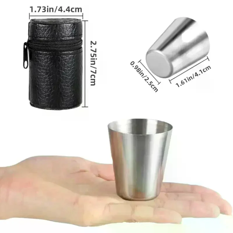 /TPz/30ML Stainless Steel Cups Set Outdoor Portable Glass Set With Leather Case Mini Glasses 4pcs/set