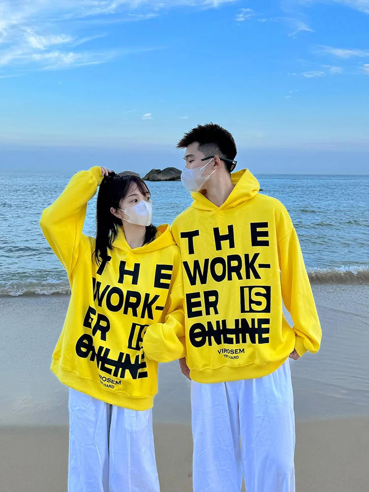 

Dopne Couples Hoodie Autumn Winter Loose Heavyweight Jaet Youth Trendy Design Cotton Polyester Blend Anti-Wrinkle