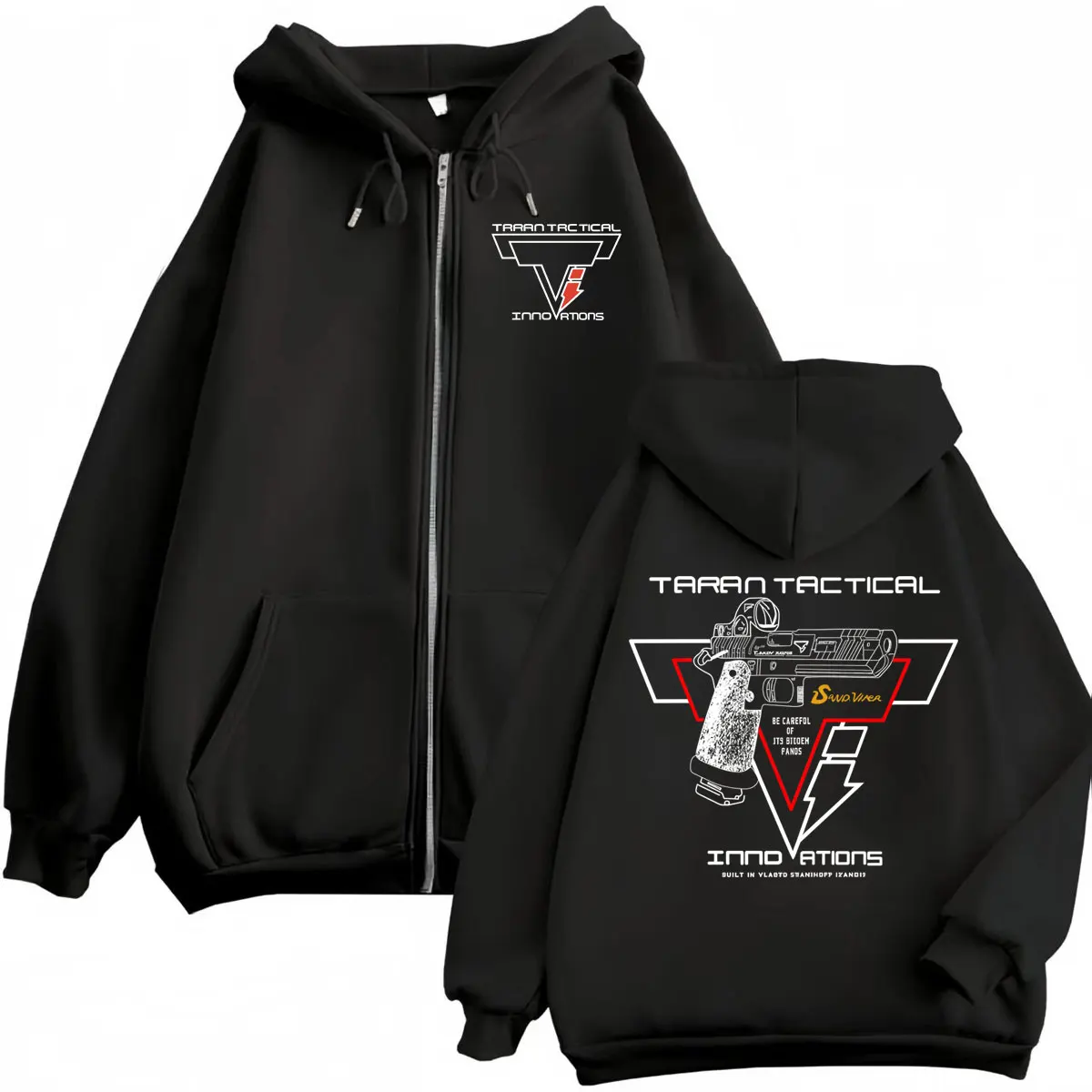 Taran Tactical Pistol Print Zipper Hoodie High Quality Fashion Zip Up Hooded Sweatshirts Men Women Casual Oversized Pullovers
