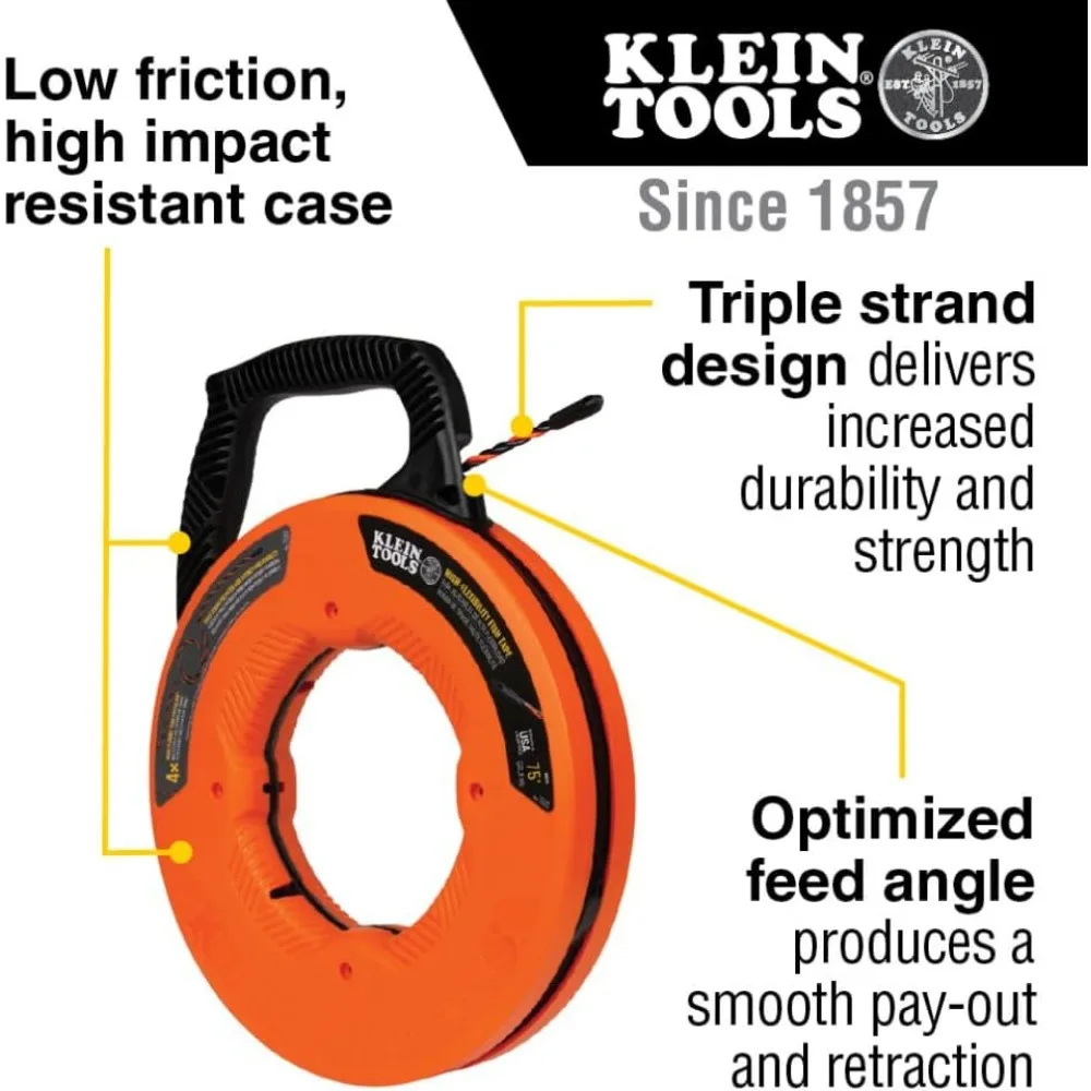 50375 75-Foot Fish Tape, Hi-Flex Polyester, Electrical Wire Pulling Solution for Flexibility and Strength