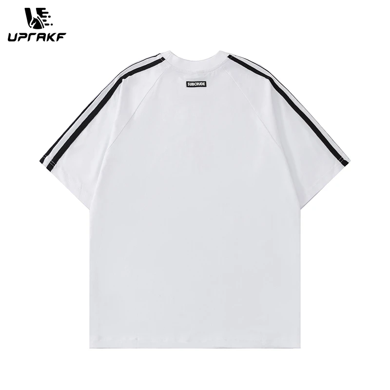 UPRAKF T Shirts Oversize Streetwear Letter Print Short Sleeve Cotton Tee Casual Round Neck Summer Black White Sports Style