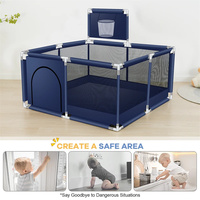 Baby Playpen 50 inch Baby Playard with Basketball Hoop Baby Fence Infant Play Yard for Boy and Girls Gift Blue