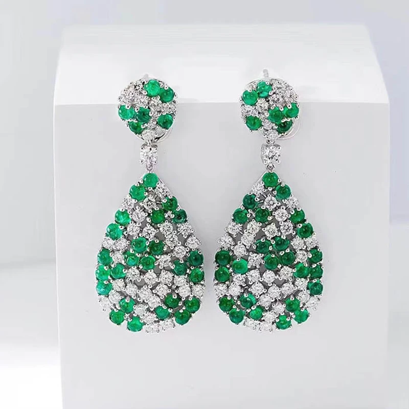 

Luxury Female White and Green Zircon Water Drop Earrings Vintage Silver Color Wedding Long Earrings Mother’s Day Gift 2022 Trend