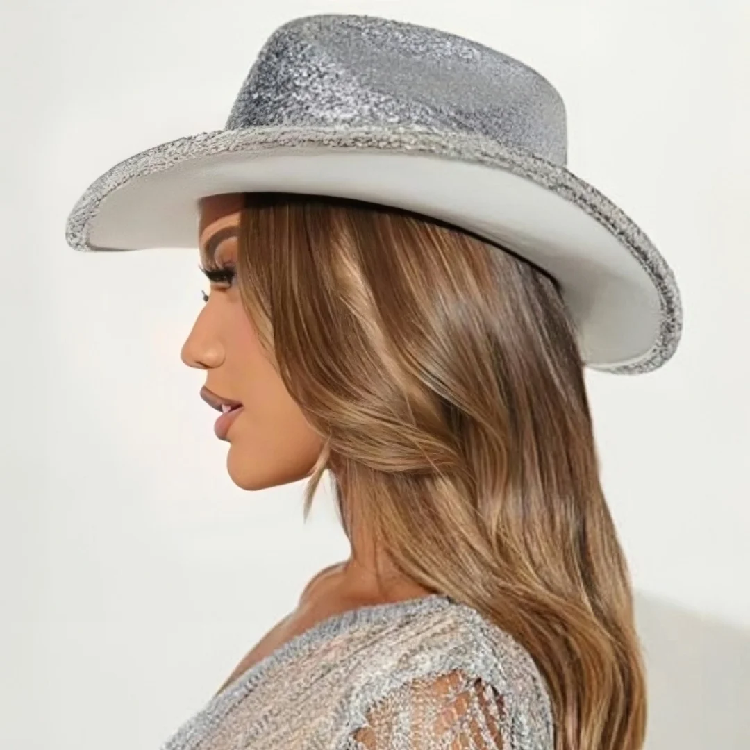 홍루안 골든 글리터 코스튬 모자 성인용 & 카우보이 모자 여성용 라인스톤, 카우보이 코스프레 여성 액세서리 & 카우걸 캡