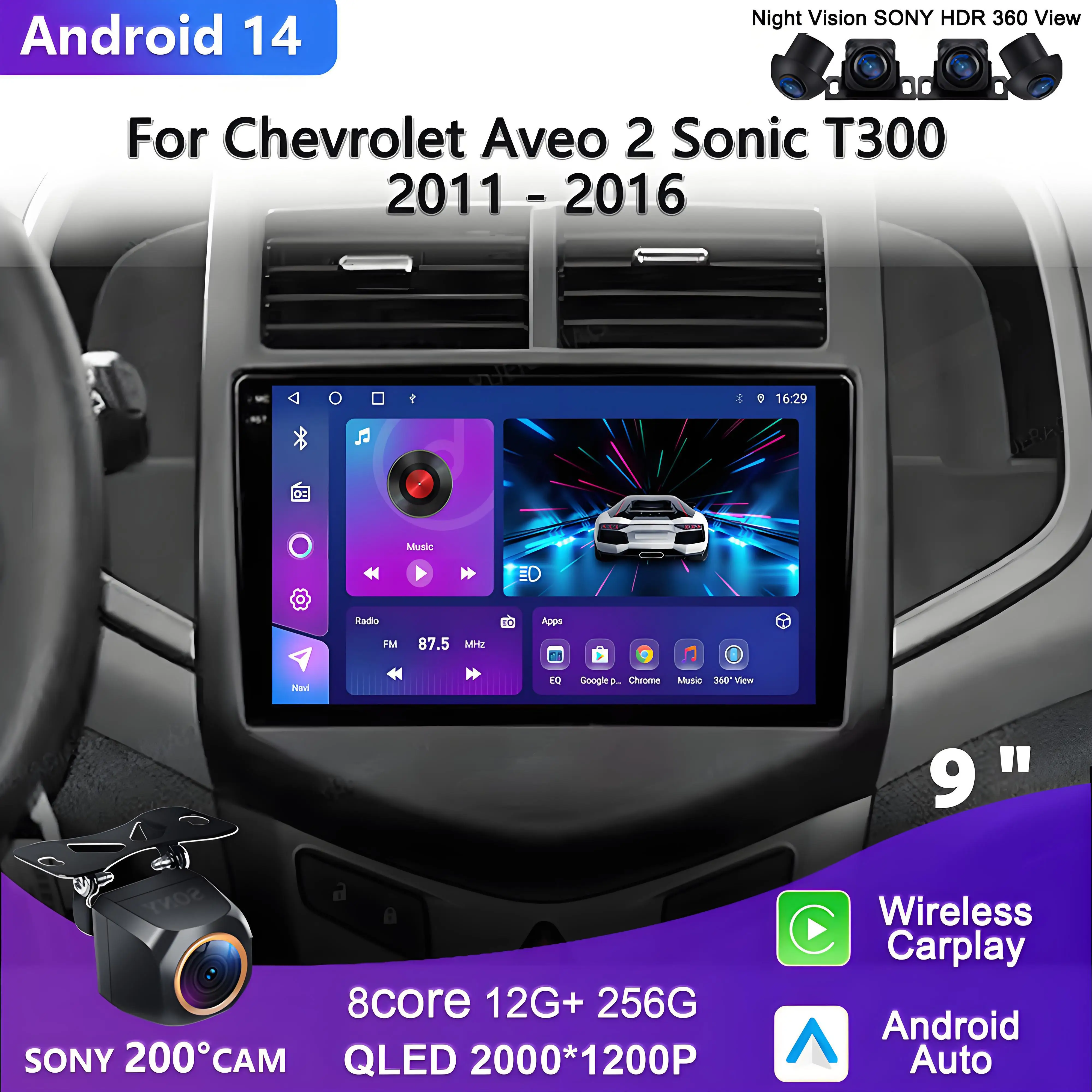 

Автомобильный радиоприемник Android 14 для Chevrolet Aveo 2 Sonic T300 2011-2016 QLED 4G WIFI Мультимедийный стерео видеоплеер BT 2DIN DVD