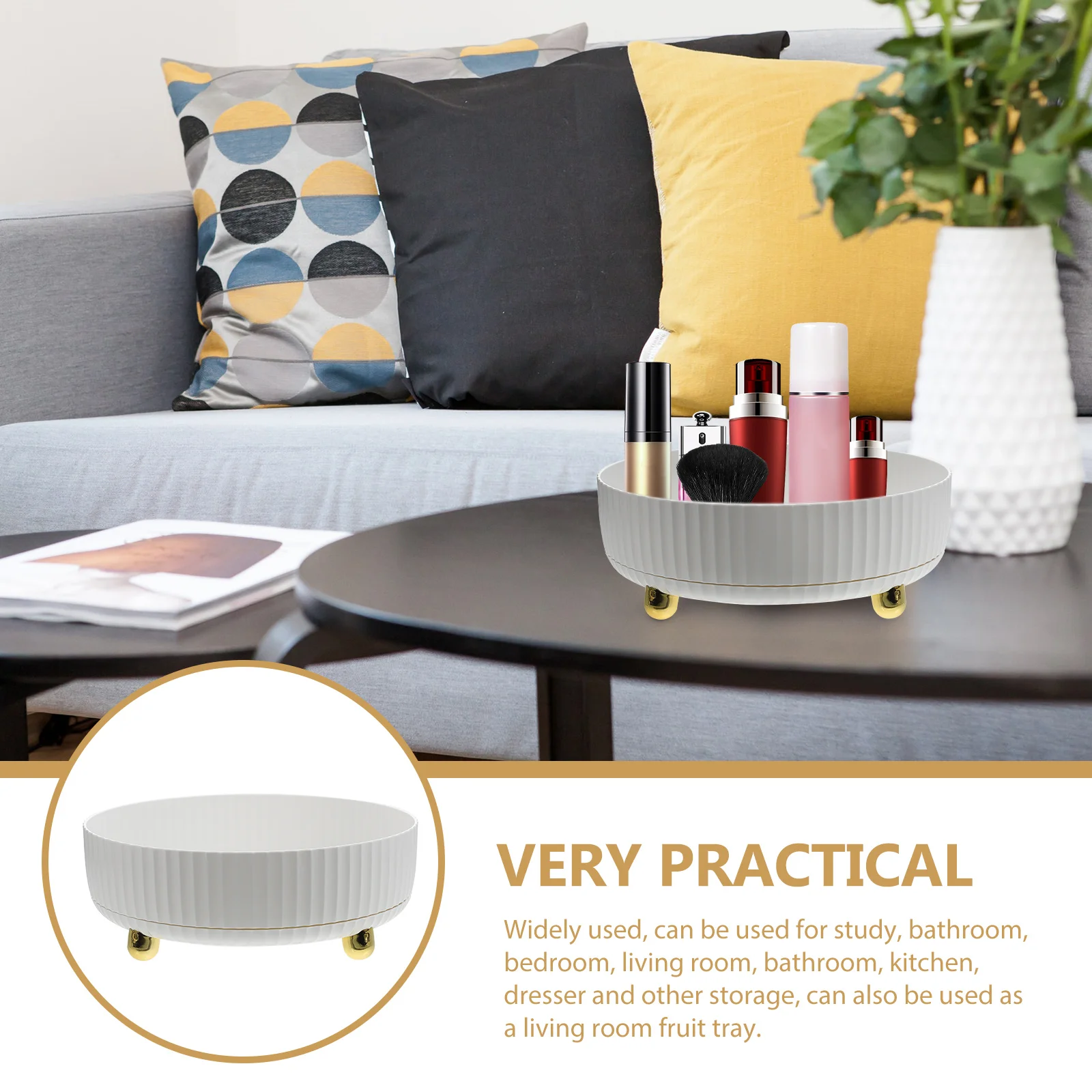 

Compact Cosmetics Organizer Stable Desktop Storage Box for Makeup Tools and Skin Care Products Tidy Organizer with Large