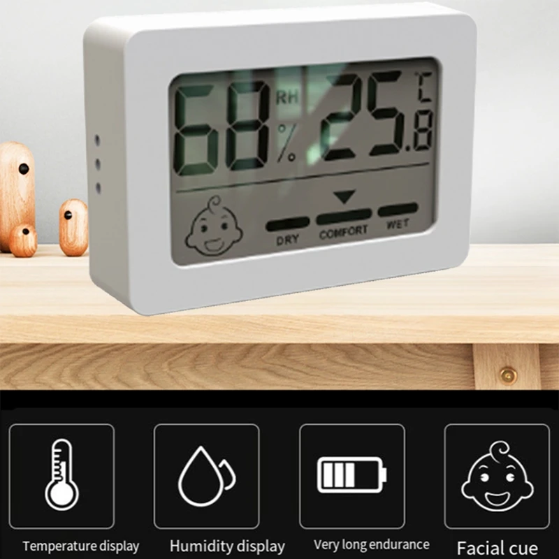 Higrômetro interno digital mini LCD, Sensor de temperatura eletrônico, Termômetro doméstico, Medidor branco durável