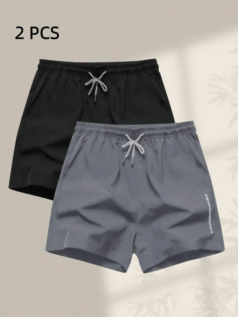 

2pcs Men's Sports Shorts With Drawstring Waist And Side Pockets, Suitable For Running, Basketball, Fitness And Other Sports