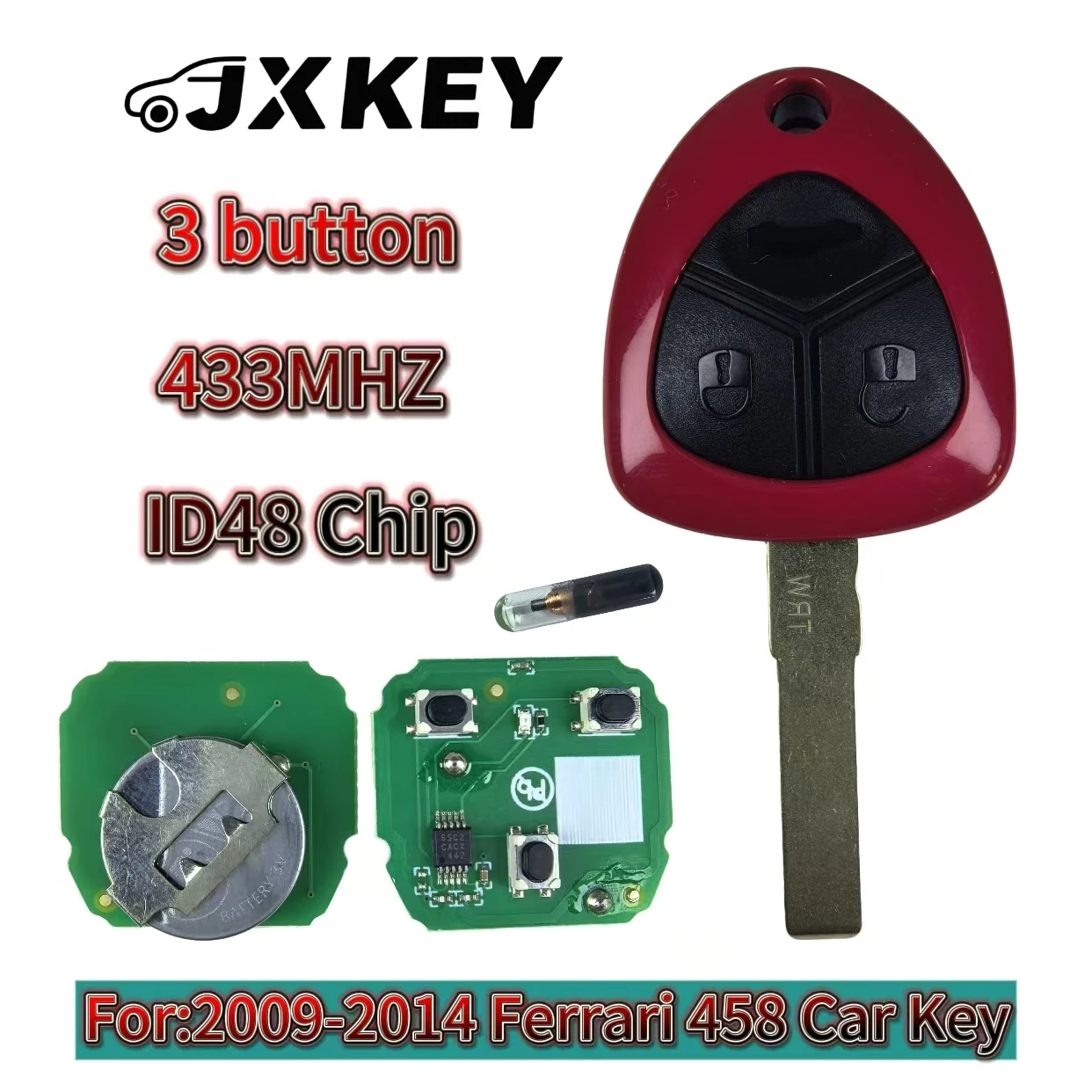 

JXKEYS 433MHz ID48 Chip Remote Smart Car Key/PCB/Shell For 2009-2014 Ferrari 458 Italia California 599 GTB Fiorano FF 3 Button