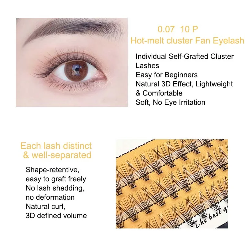 Pestañas individuales de racimo, visón sintético, volumen prefabricado, extensión de pestañas en abanico, pestañas autoinjerto