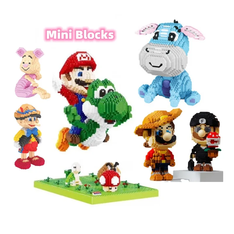 Super Flying Bowser Mini Blocks Yoshi Cartoon Anime Figures Fun Collection Building Bricks Educational Toy for Children 16168