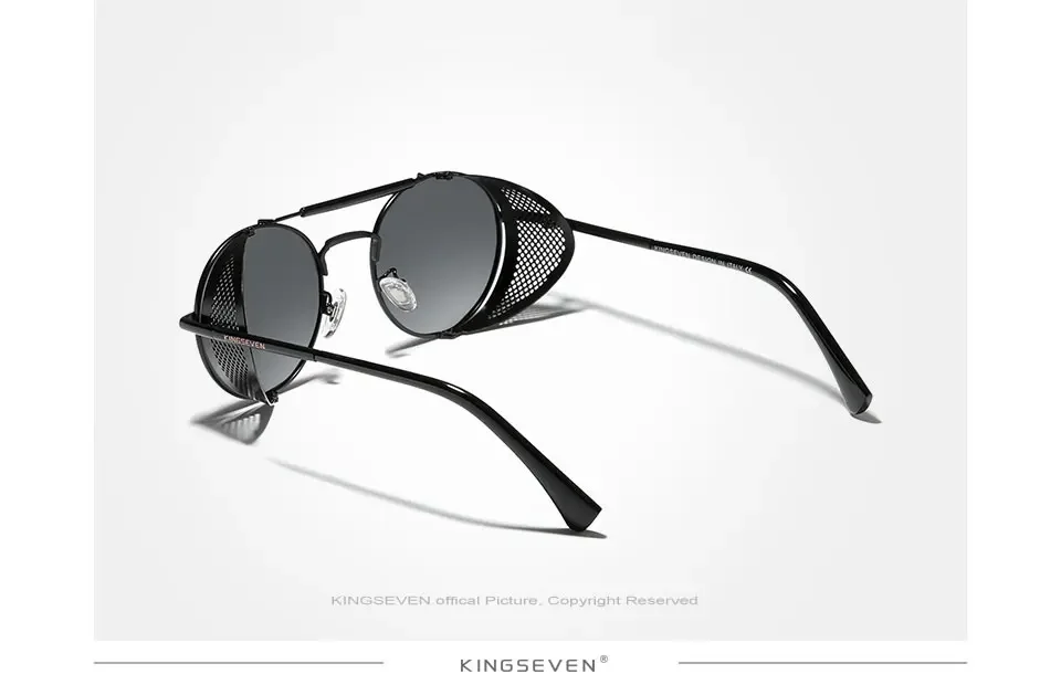 KINGSEVEN Mode Gothic Steampunk Sonnenbrille Polarisierte UV400 Männer Frauen Neue Designer Vintage Brillen Runde Pilot Rahmen Gläser – Detail 5