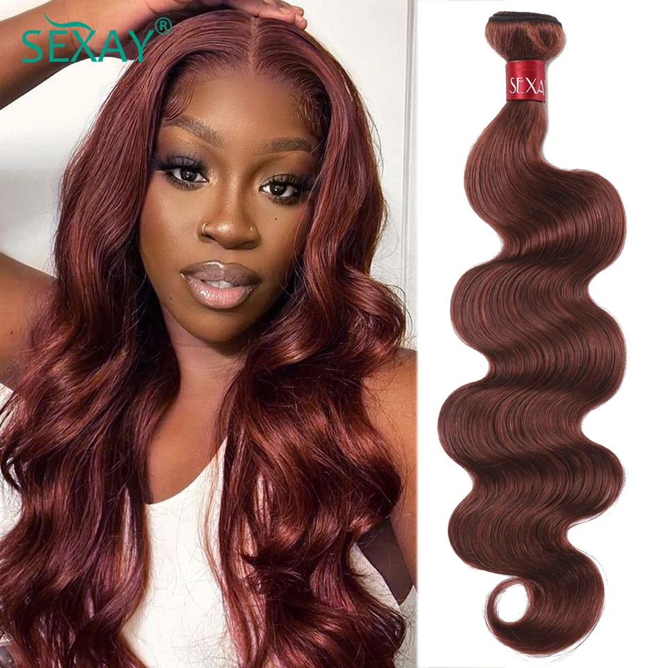 Pacotes de cabelo humano castanho avermelhado, Sexay, cabelos pré-coloridos, extensões de tecer, tecer cabelo ondulado, #33, 28 ", para venda