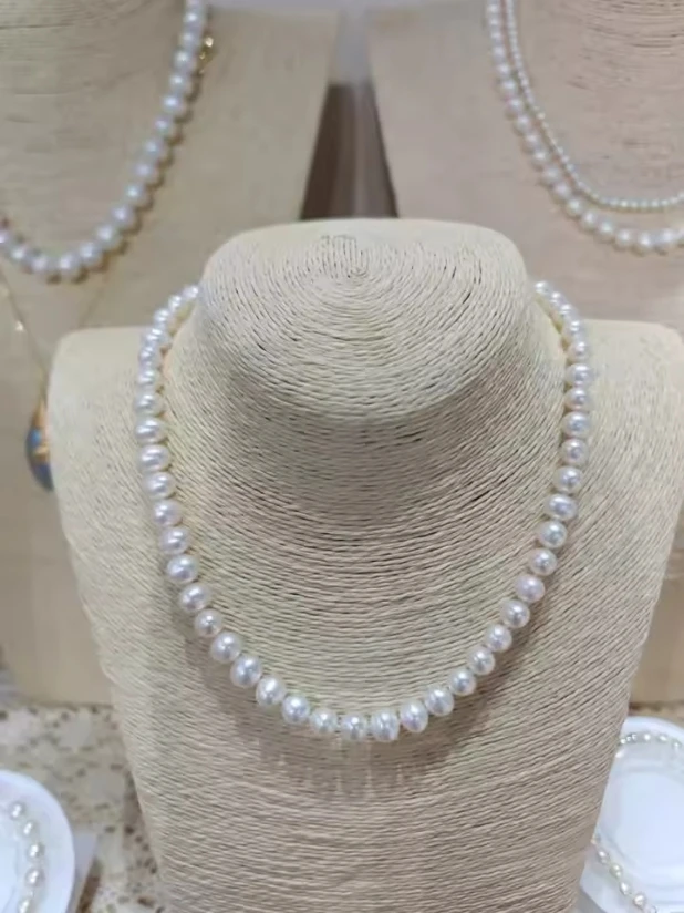 2-Row Wholesale Price Pearl Necklace AAAA 6-7mm Natural South Sea Round Pearl Necklace 14k Gold 18-19inch