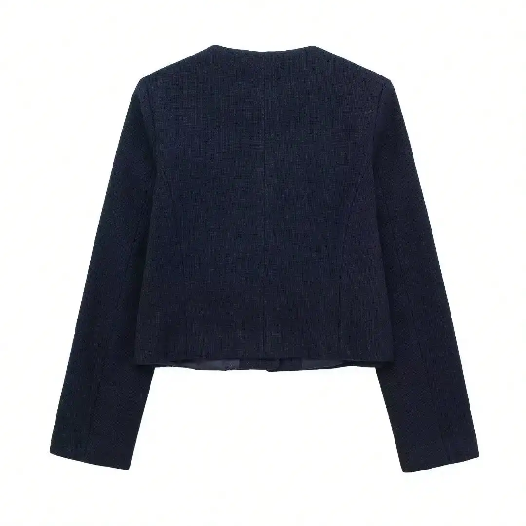 HH Elegante Damen Langarm-Jacke mit O-Ausschnitt Einreihiger Frühlingsmantel Modische Streetwear Schicke Party- und Urlaubsmantel Schlanke Passform – Detail 3