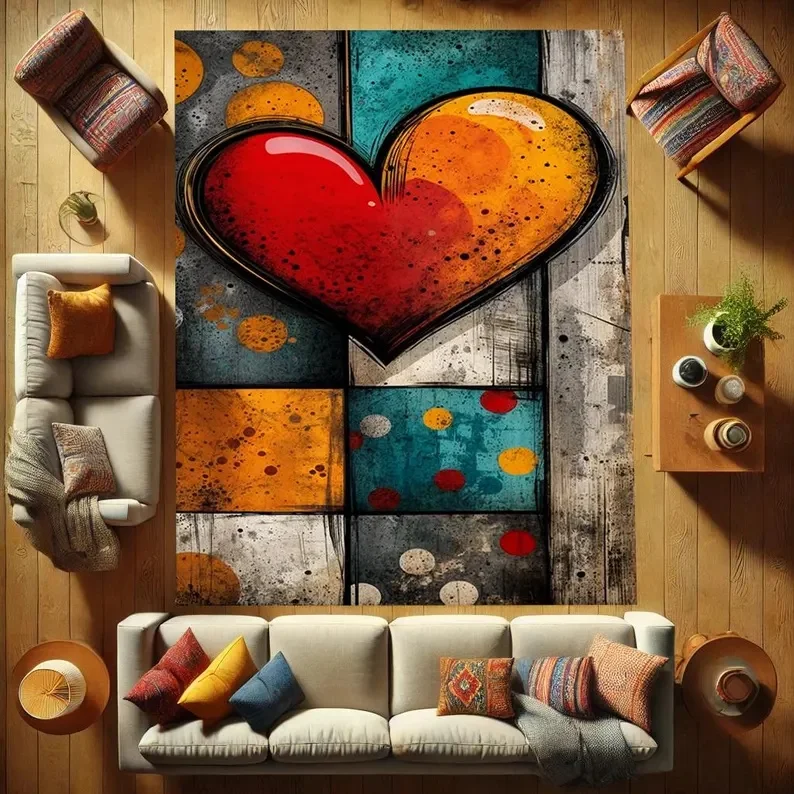 الأحمر القلب المرقعة البساط الدنيم نسيج متماسكة نظرة السجاد الجينز خليط منقوشة السجاد الرجعية رومانسية عيد الحب ديكور حصيرة #3