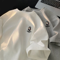 Waffle print short sleeve T-shirt men's summer new Hong Kong style ins trendy brand loose and versatile couple clothes