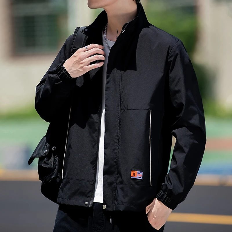 Printemps automne nouveau Sle hommes col montant Jaet léger vêtements d'extérieur décontractés haut pour adolescents Stand Fit