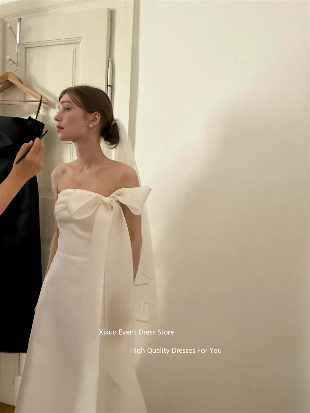 Xikuo A Line Princess Wedding Dresses Handmade Bow Sleeveless Civil Modern Bridal Gowns Strapless Vestido De Novia Customized