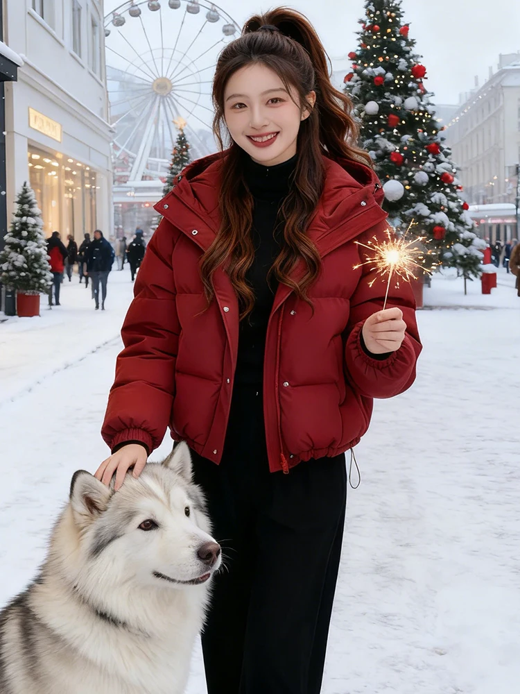 

Женская утепленная куртка с капюшоном, теплая, пушистая, повседневная, в корейском стиле, свободного кроя, с длинными рукавами, на молнии