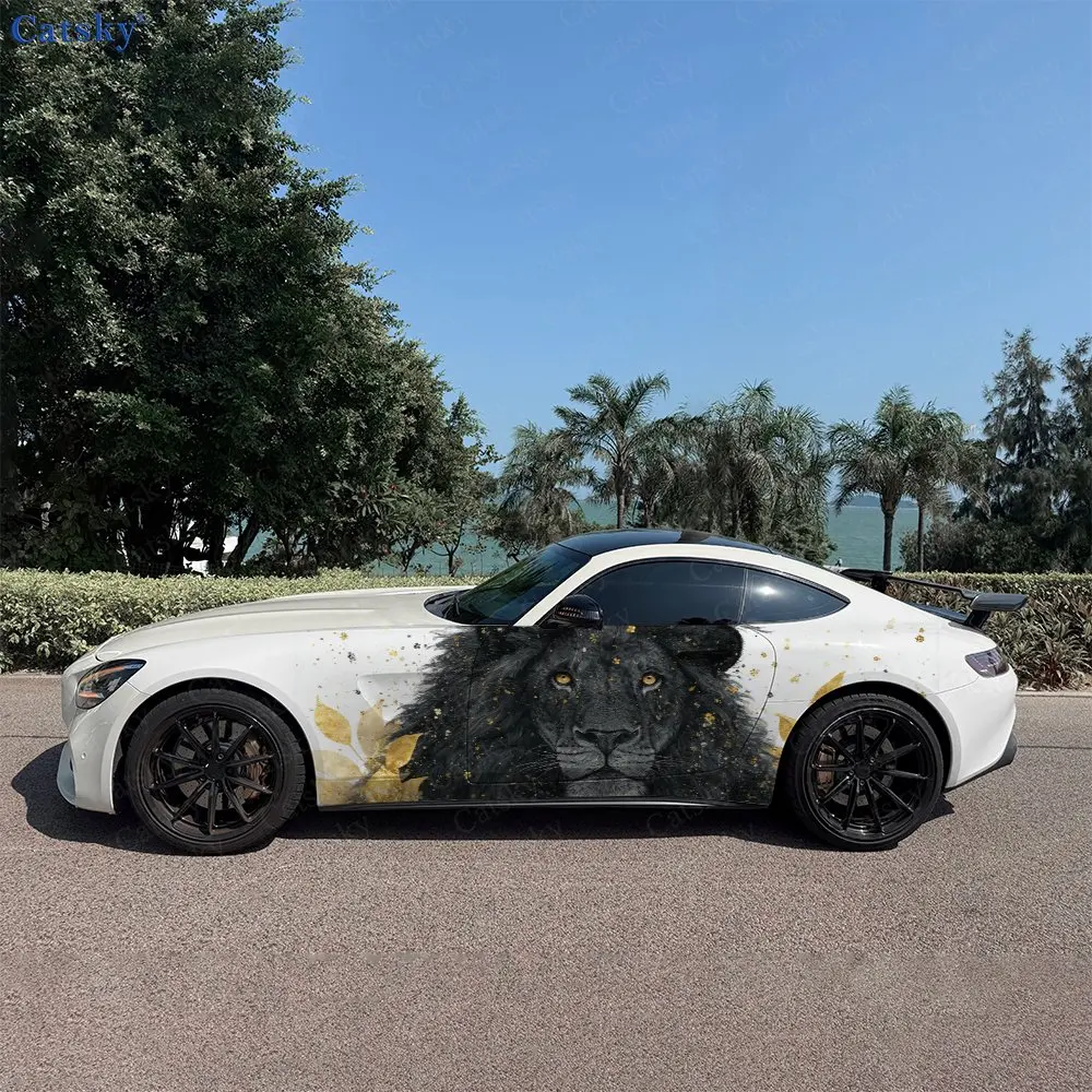 2pcs Black Mane Lion King Car Side Wraps, Self-Adhesive PVC Waterproof & Scratch-Resistant Stickers, Car Accessory Gift
