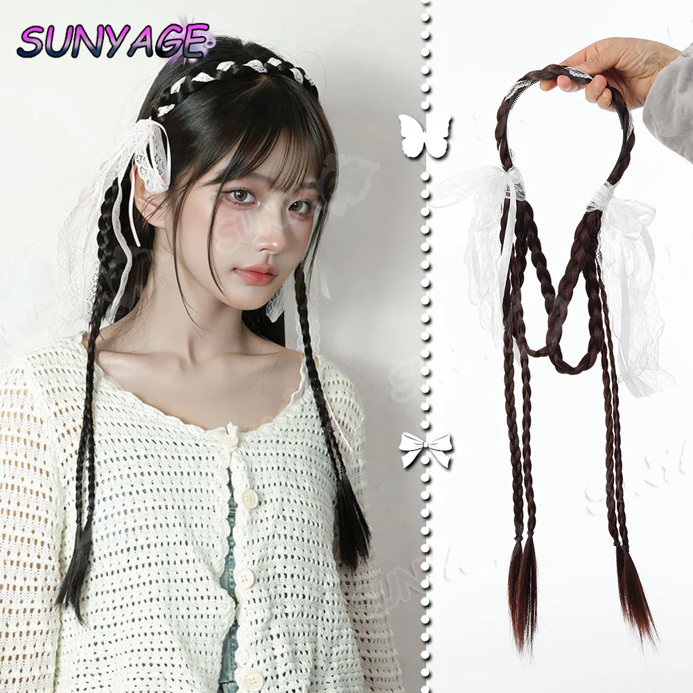 

Synthetic wig Headband Wig Ballet princess style Lace Hanging ears Rabbit Twin braids Cute daily styling Fake hair accessories