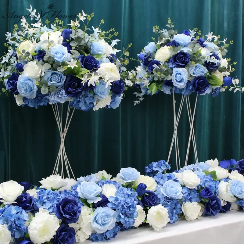Künstler blumen reihe tisch läufer, hochzeit hintergrund, blumen ball, königsblau, weiße pfingstrose, hortensie, herz stück
