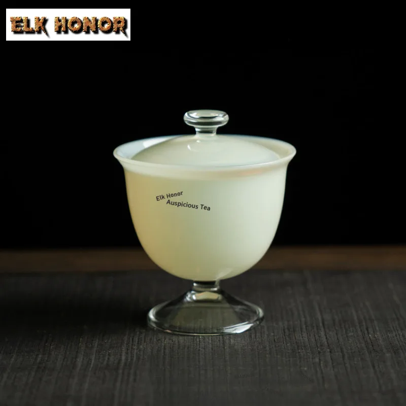180ml Moonlight White Glass High-footed Gaiwan Japanese Tea Tureen Tea Bowl With Lid Kit Tea Making Cover Bowl Tea Ceremony Gift
