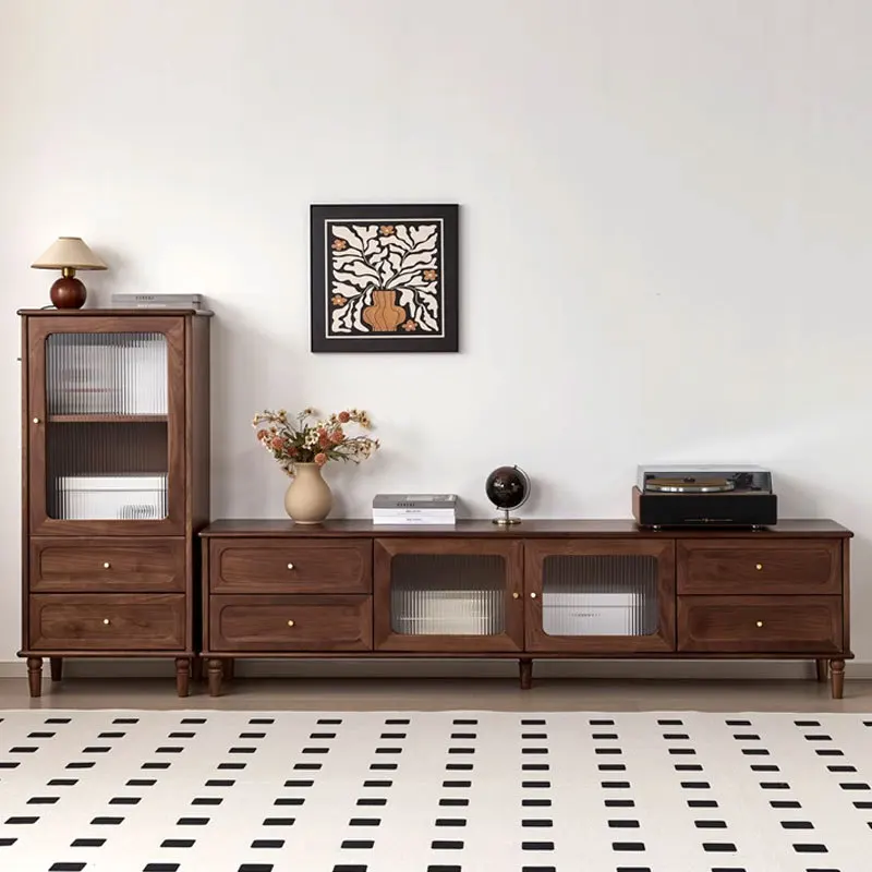 خزانة تلفزيون من خشب الجوز الأسود لغرفة المعيشة، خزانة أرضية أمريكية قديمة، خزانة تخزين بسيطة وحديثة #4