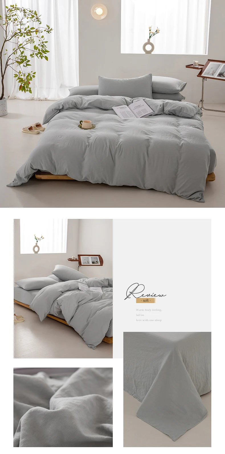 1pc Solid Color Duvet Cover 100% Washed Cotton Quilt Cover Japanese Minimalist Style Bedding Single Double King Queen Size Bed