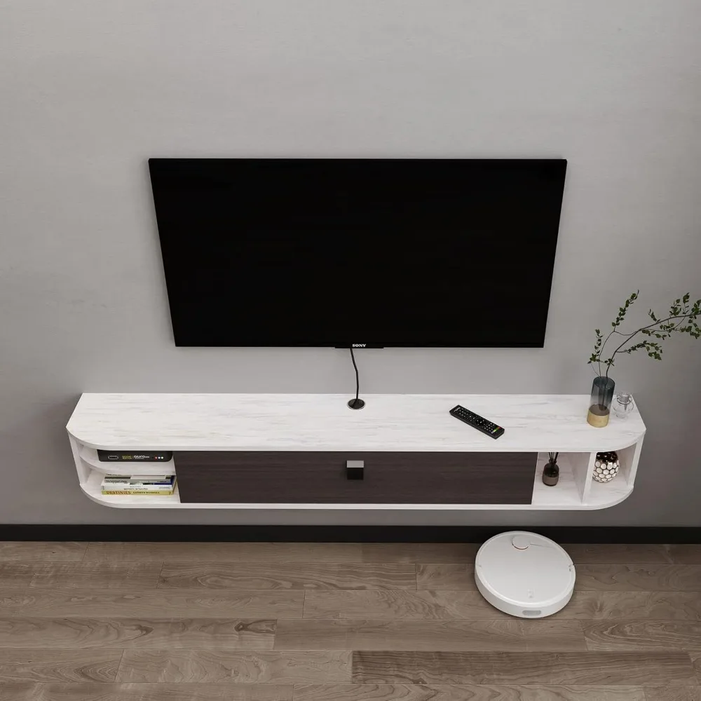 حامل تلفزيون عائم 55 حديث لأجهزة التلفاز مقاس 60 بوصة، وحدة تحكم ترفيهية مثبتة على الحائط