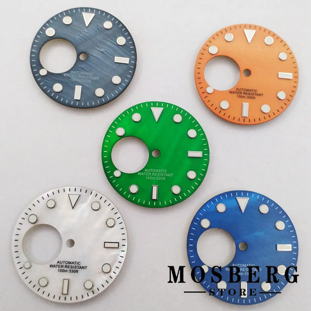 29mm Sterile Green Luminous Watch Dial Blue White Fit NH38 NH38A Movement Watches Accessories Parts