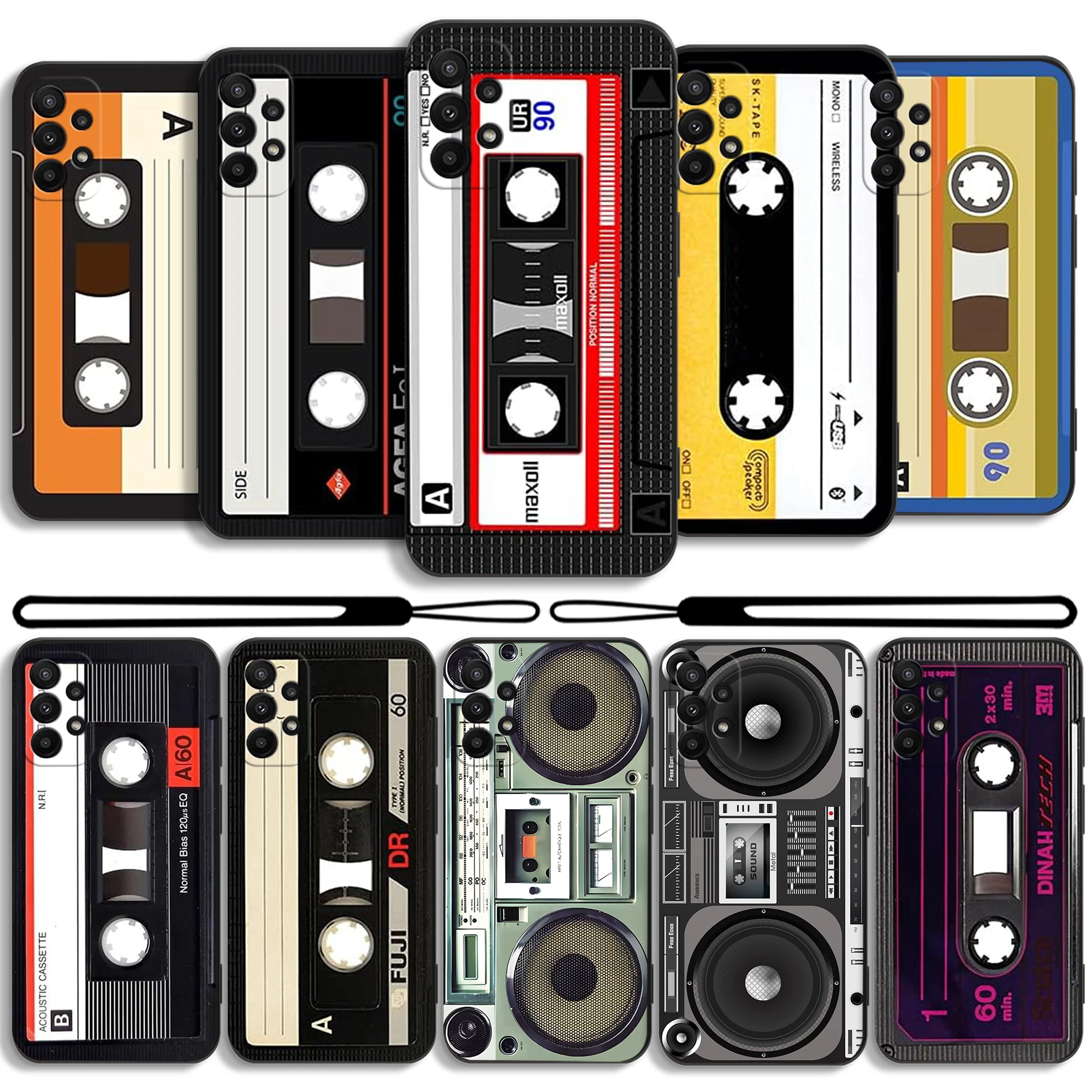 Retro Tape Radio Player Case For Samsung Galaxy S24 S23 S22 S21 S20 S10 Note 20 Lite Ultra Plus FE 4G 5G Cover With Hand Strap