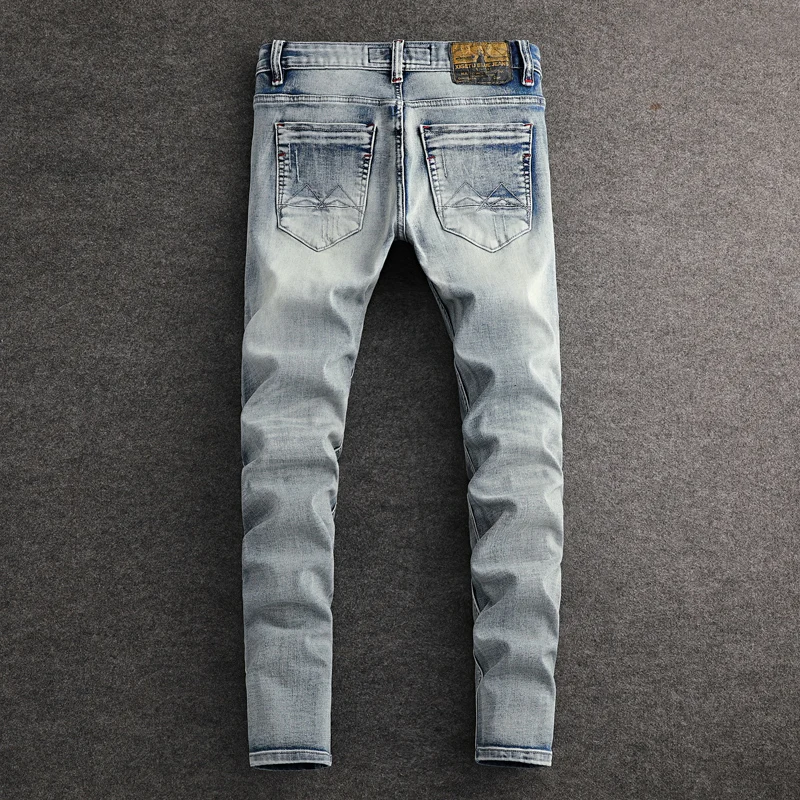 y2k new high-quality embroidered jeansY2K stretch slim fit nostalgic retro washed blue men's jeans hip-hop brand pants homb
