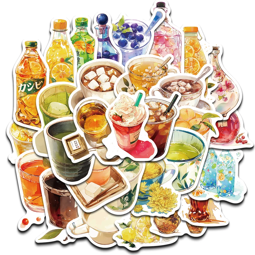 30PCS Beverage Shop Series DIY Sticker Notebook Coffee Phone Ins Style Fruit Tea Modern Stationery Motorcycle Aesthetic Sticker