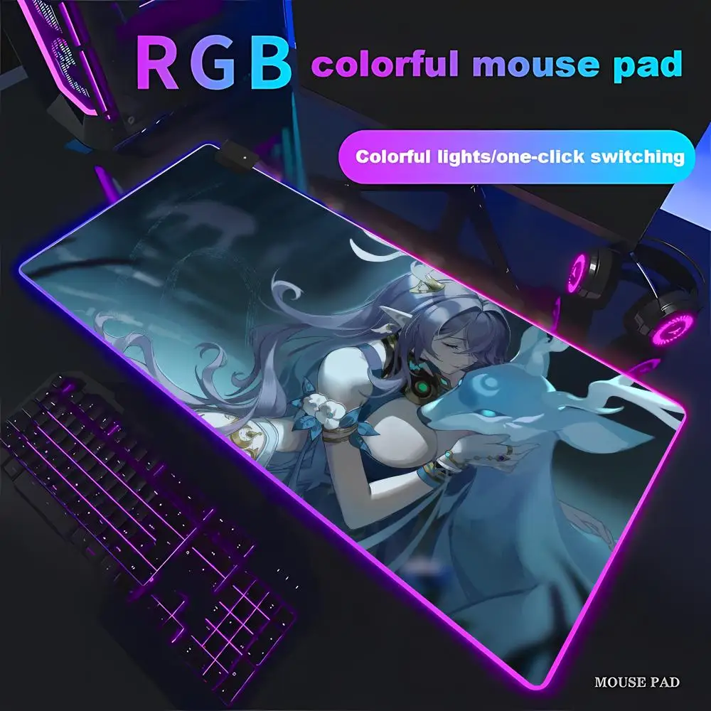 

HYBXAXC Genshin Impact Lauma Коврик для мыши с RGB-подсветкой, HD, для геймеров, XXL, для ПК, нескользящий, декоративный