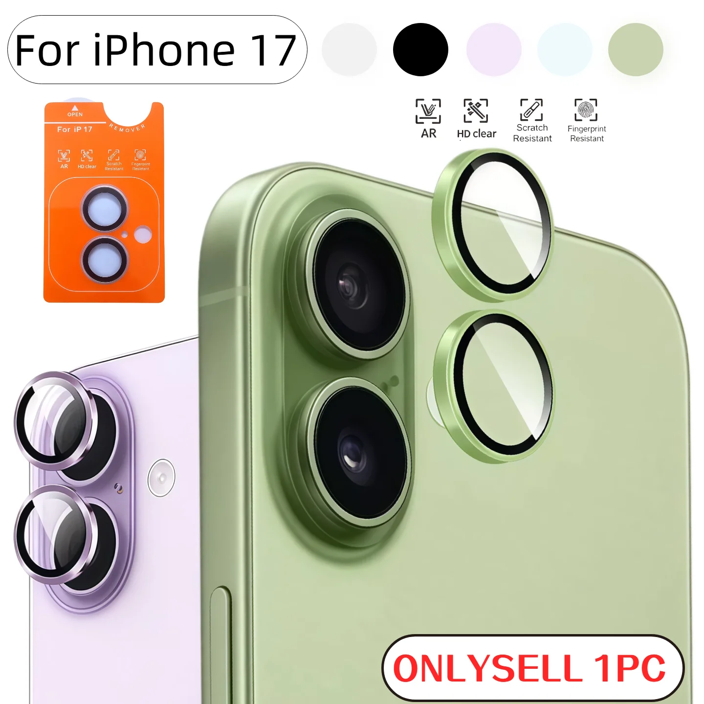 

For iPhone 17 Rear Camera Tempered Glass Protective Film Original Color Black Silver Purple Blue Green Options Available