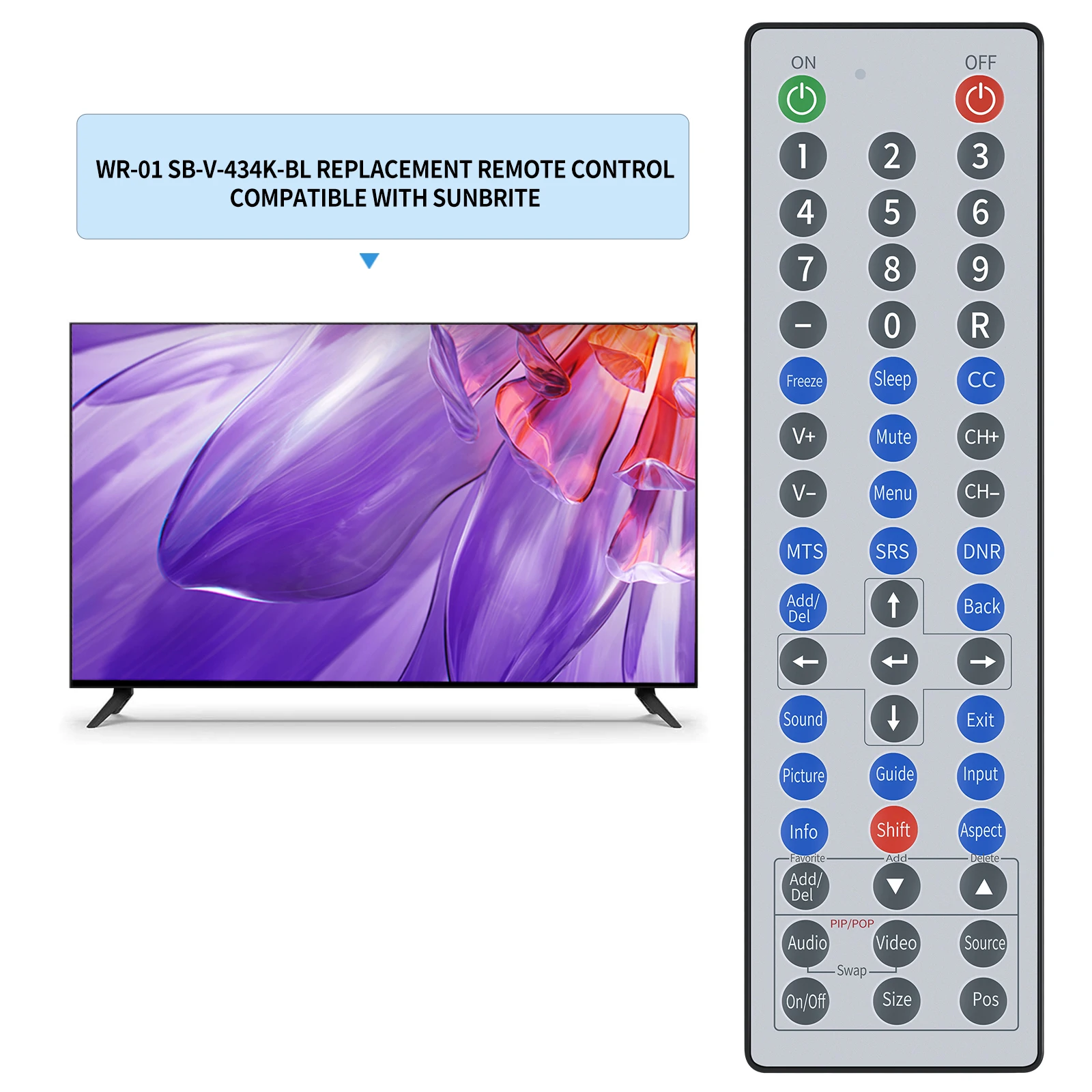جهاز تحكم عن بعد جديد WR-01 مقاوم للماء لجميع تلفزيونات SunBrite الذكية الخارجية SB-V-43-4K-BL
