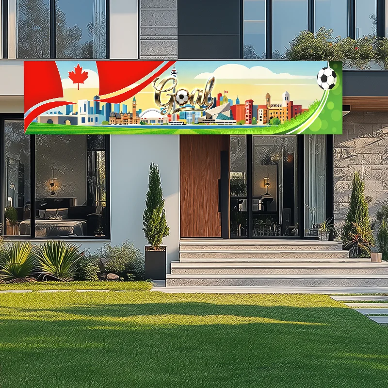 1 Piece of 200×40cm Goal Football-Themed Banner (Polyester Material) - Suitable for World Cup Viewing Parties, Fan Gatherings, Yard/Garage/Balcony Decoration, Event Atmosphere Creation, American/Canadian/Mexican Football-Themed Decorative Hanging Flag view 3