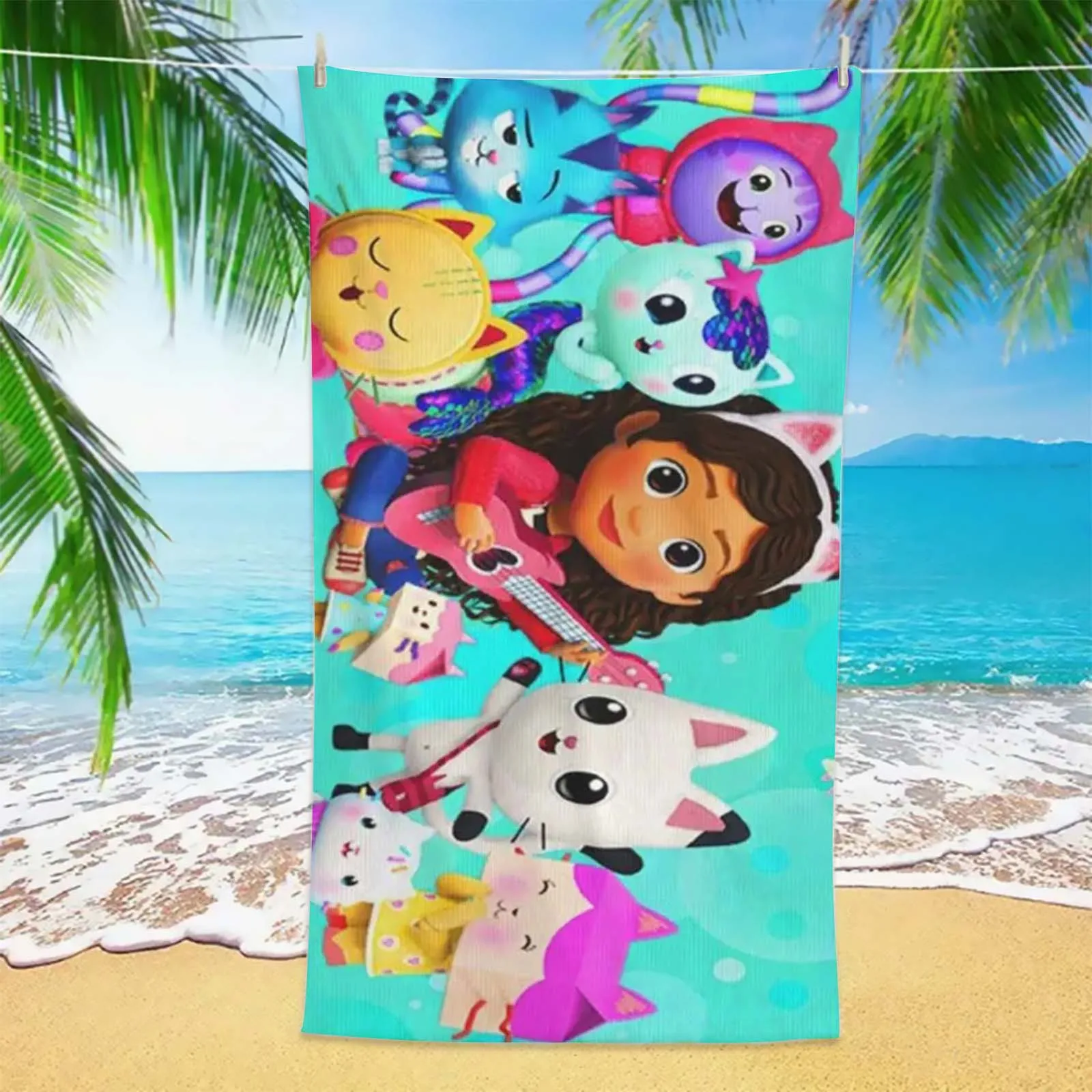 Gabby\'s Dollhouse Bath Towel 3D Printed Microfiber Soft Water Absorbing Breathable For Girl Kids Decorative Cartoon Beach Towel