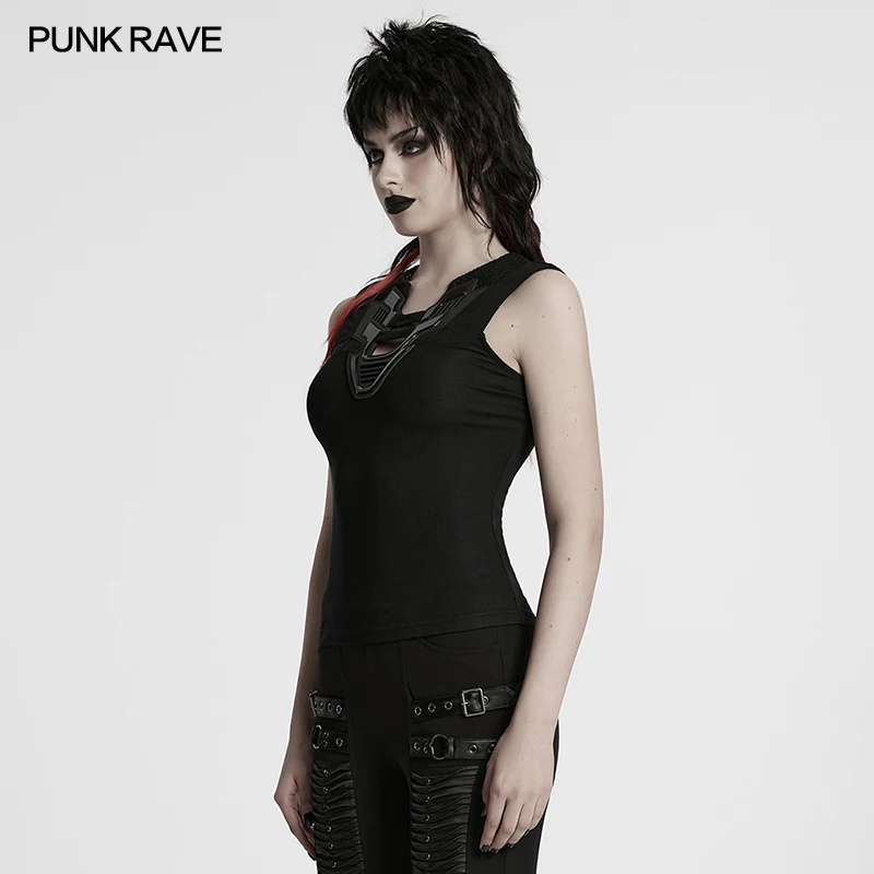 PUNK RAVE Women's Cyberpunk Triangle 3D Armor Patch Avant-garde Vest Future Sense Simple Sleeveless Cool Handsome Dark Tees