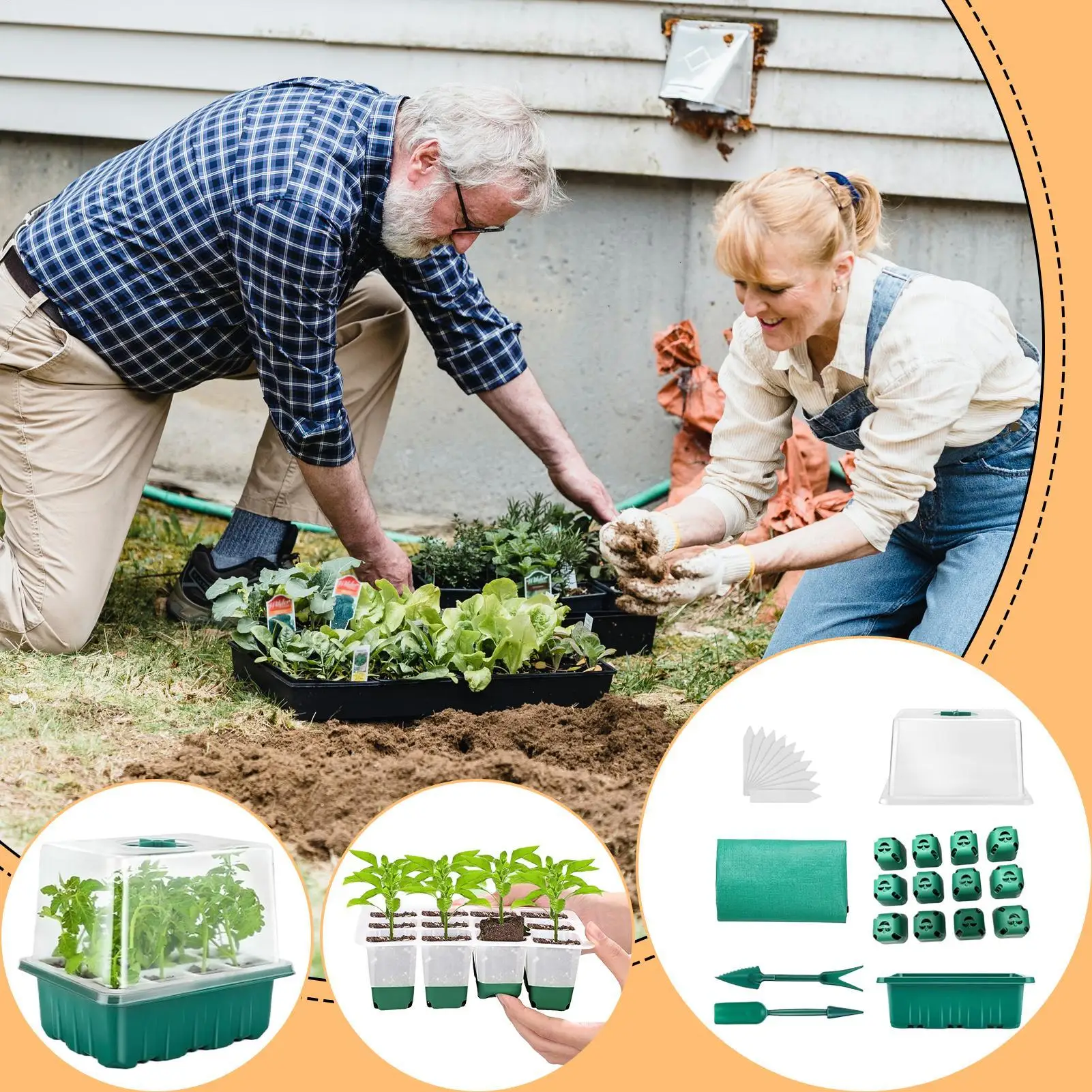 Plant Starter Trays Greenhouse Germination Kit 12-Cell Trays With Dome And Base For Balcony Window Sill Classroom Small Space