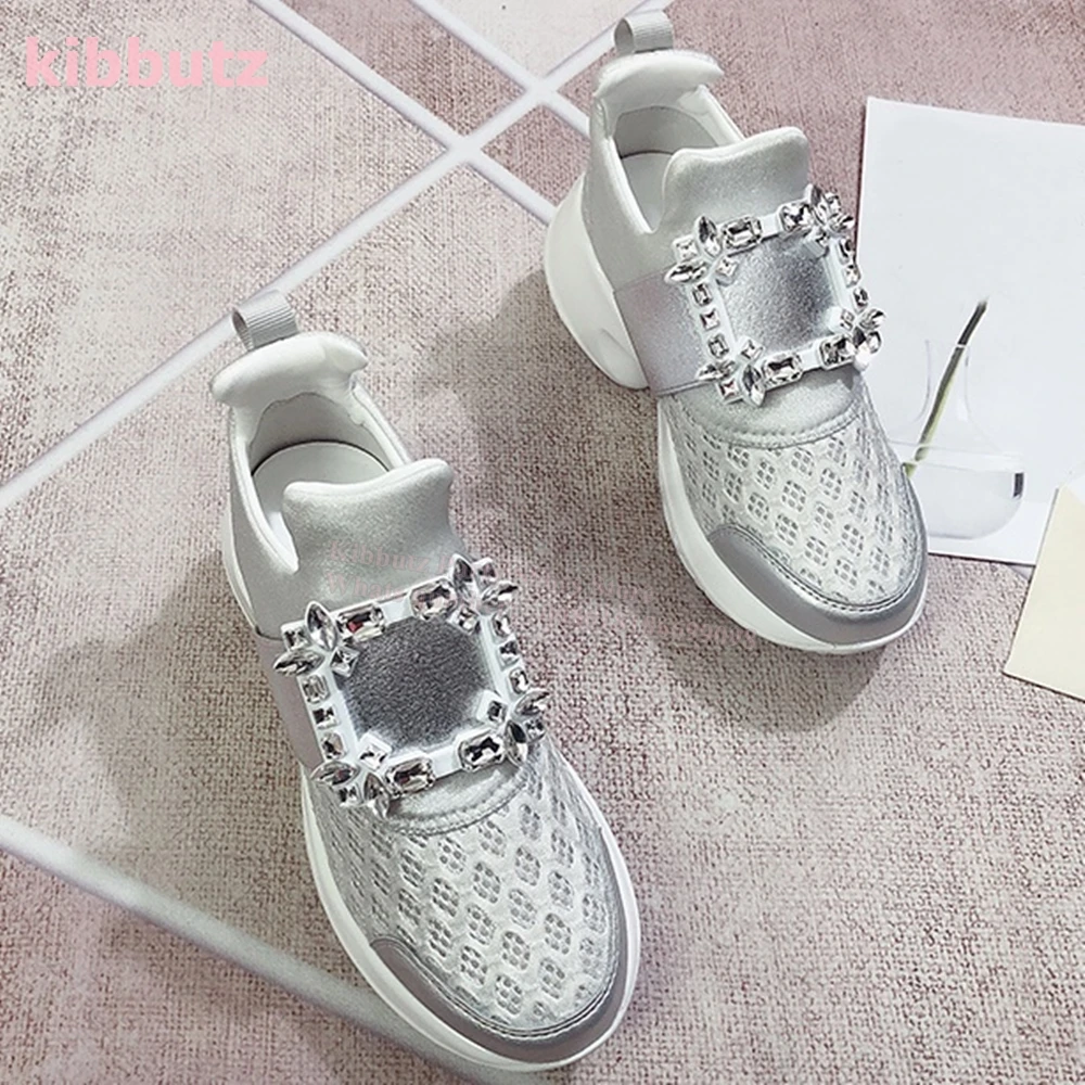 Mesh Sport Sneaker Square Crystal punta a punta piatta con traspirante confortevole Slip-On moda elegante scarpe da donna di lusso più nuove