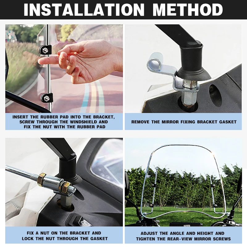 الزجاج الأمامي PC واضح قابل للتعديل لدراجة نارية ، الزجاج الأمامي العالمي ، الزجاج الأمامي للدراجة النارية ATV ، حامي عاكس شاشة الرياح #3