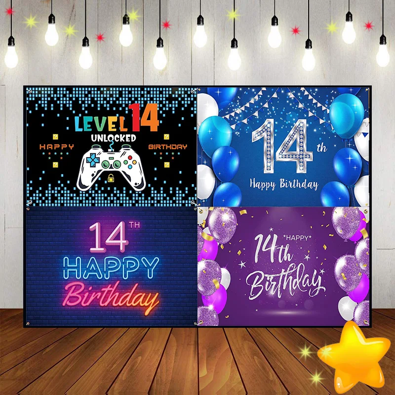 Globo de feliz 14 cumpleaños, fondo de pantalla verde, oso de peluche rojo, decoración para Baby Shower, escucha, pancarta de juego dorada para niños
