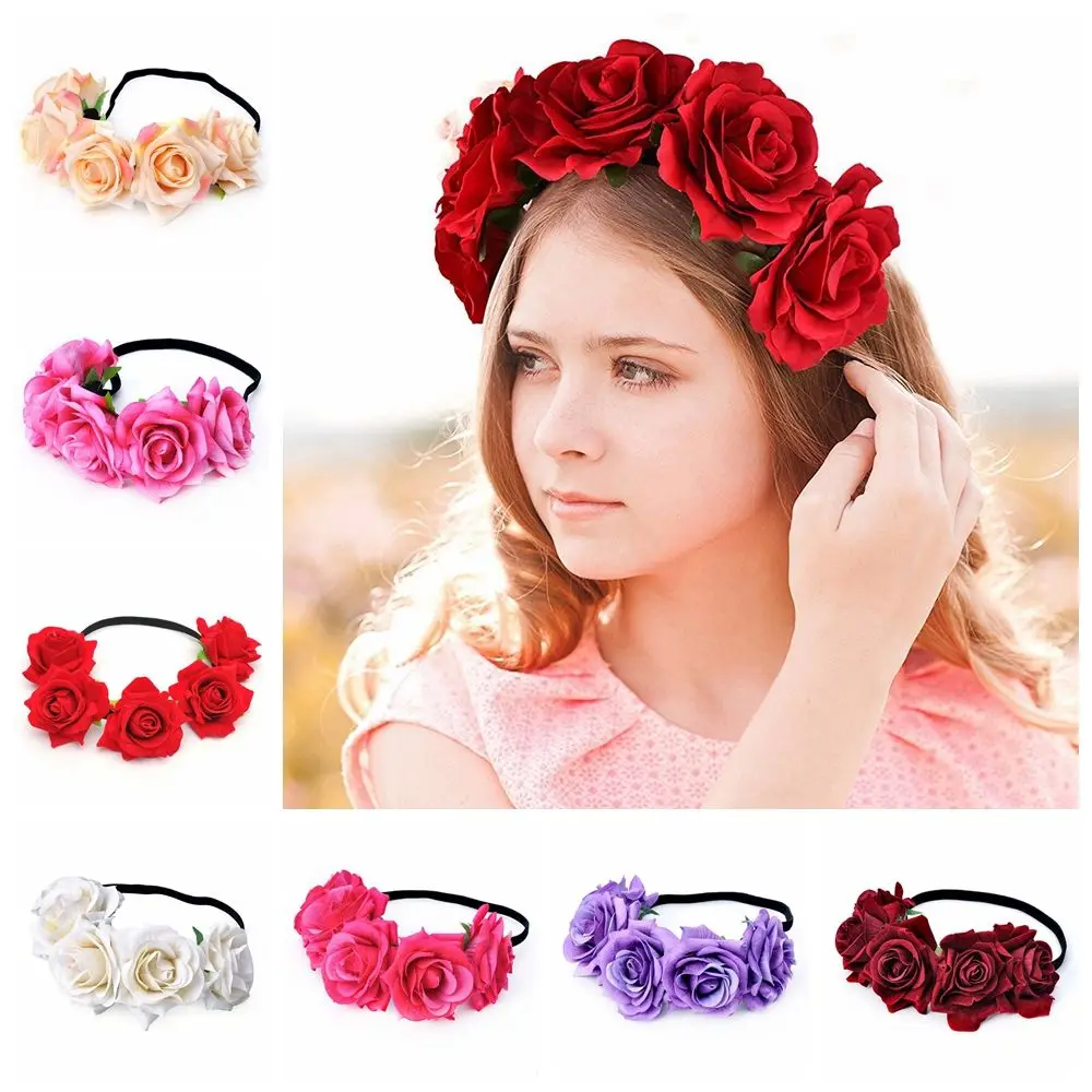 Bridal Hair Accessories Hair Wreaths Hair Garland Rose Flower Headbands Wedding Headwear Floral Crown