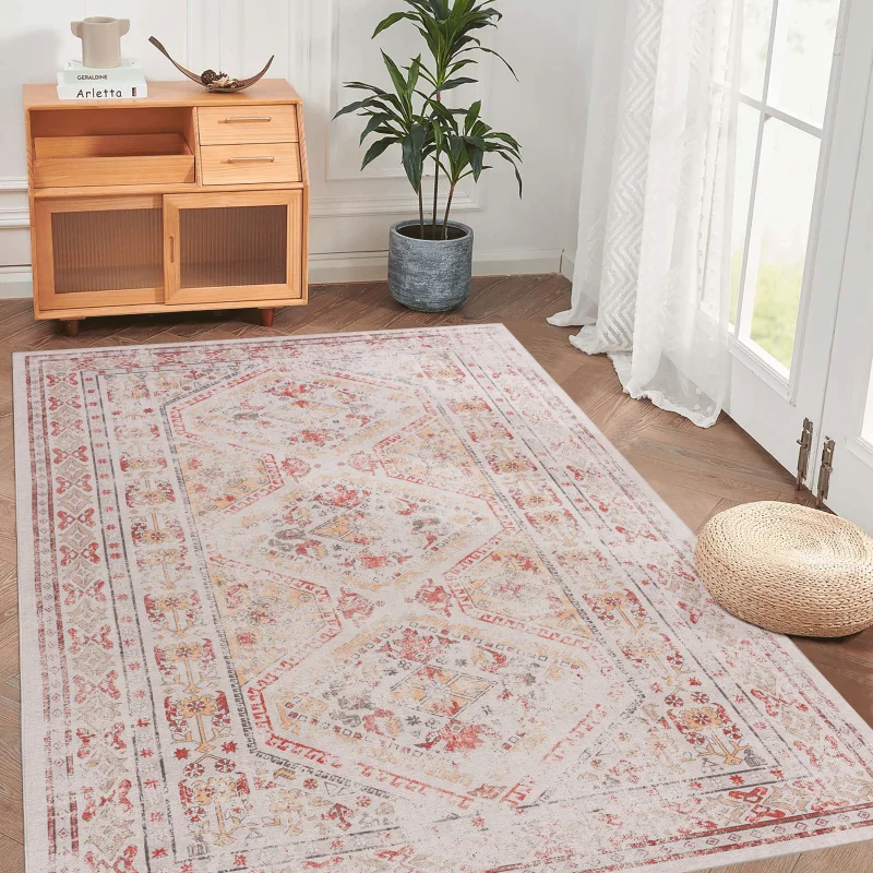 

NAAR MAVAL Beige Washable Rug 3x5 Area Rug (Beige, 3' x 5')